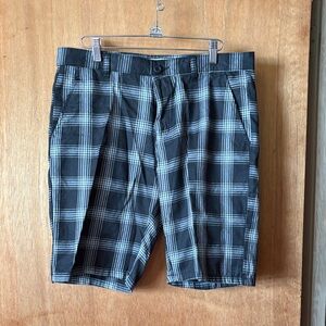 Craft+Flow Mens Plaid Twill Flat Frong Shorts W32 Black White Plaid
